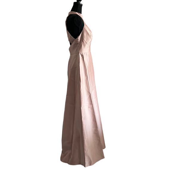 Alfred Sung Dress Size 8 Satin Twill Halter High Neck Toasted Sugar Gown D772 - Picture 9 of 15